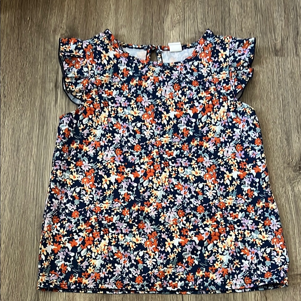 SHEIN Blue and Orange Flutter Sleeve Blouse